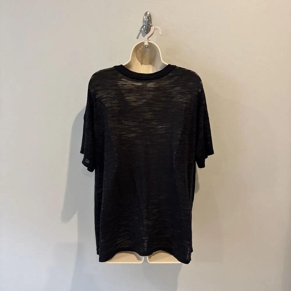 Free People Maddie Burnout Tee Black Oversized V Neck Short Sleeve S
